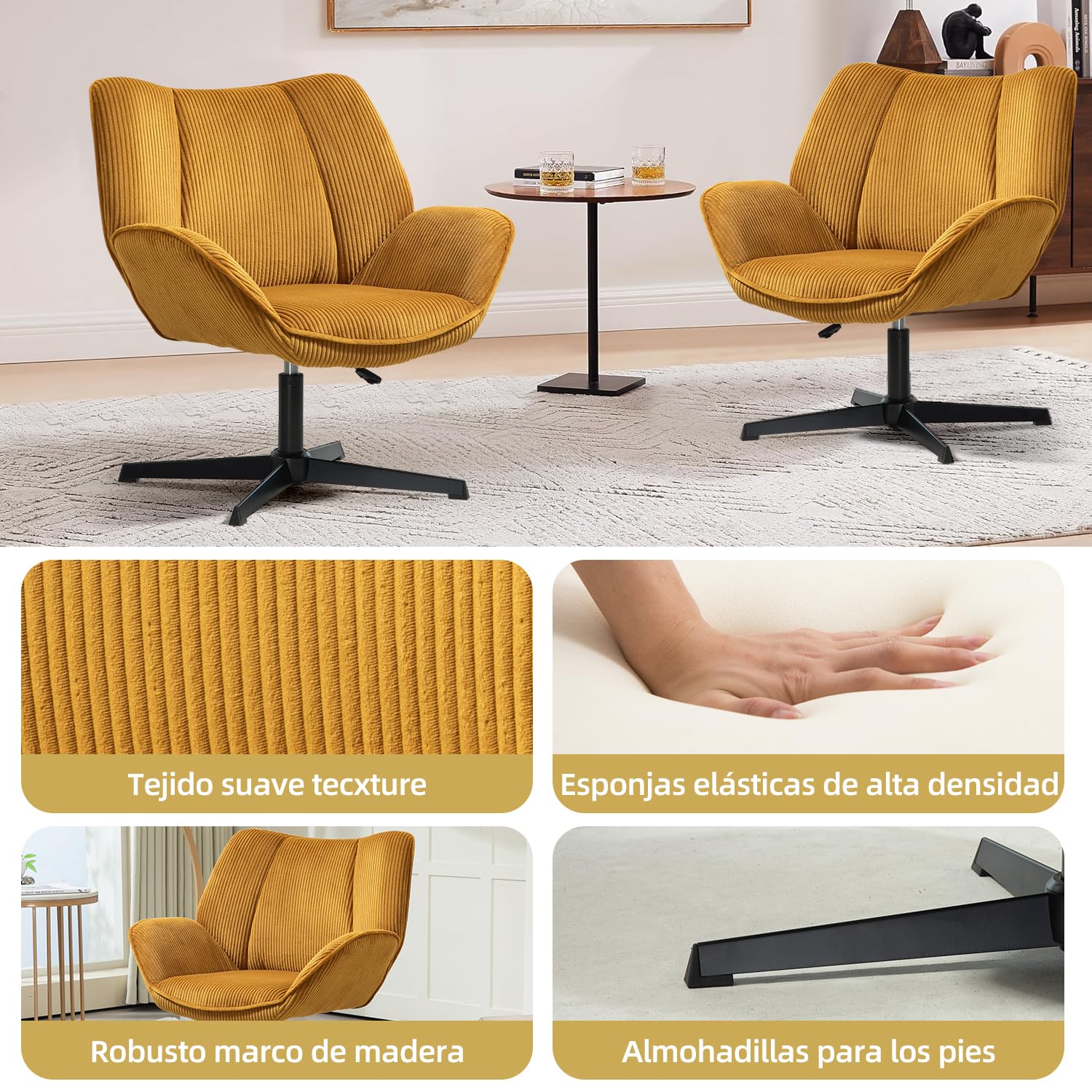 Foto 5 pulgar | Sillón Individual Moderna En Altura Ajustable 78-90cm Amarillo Gomyhome