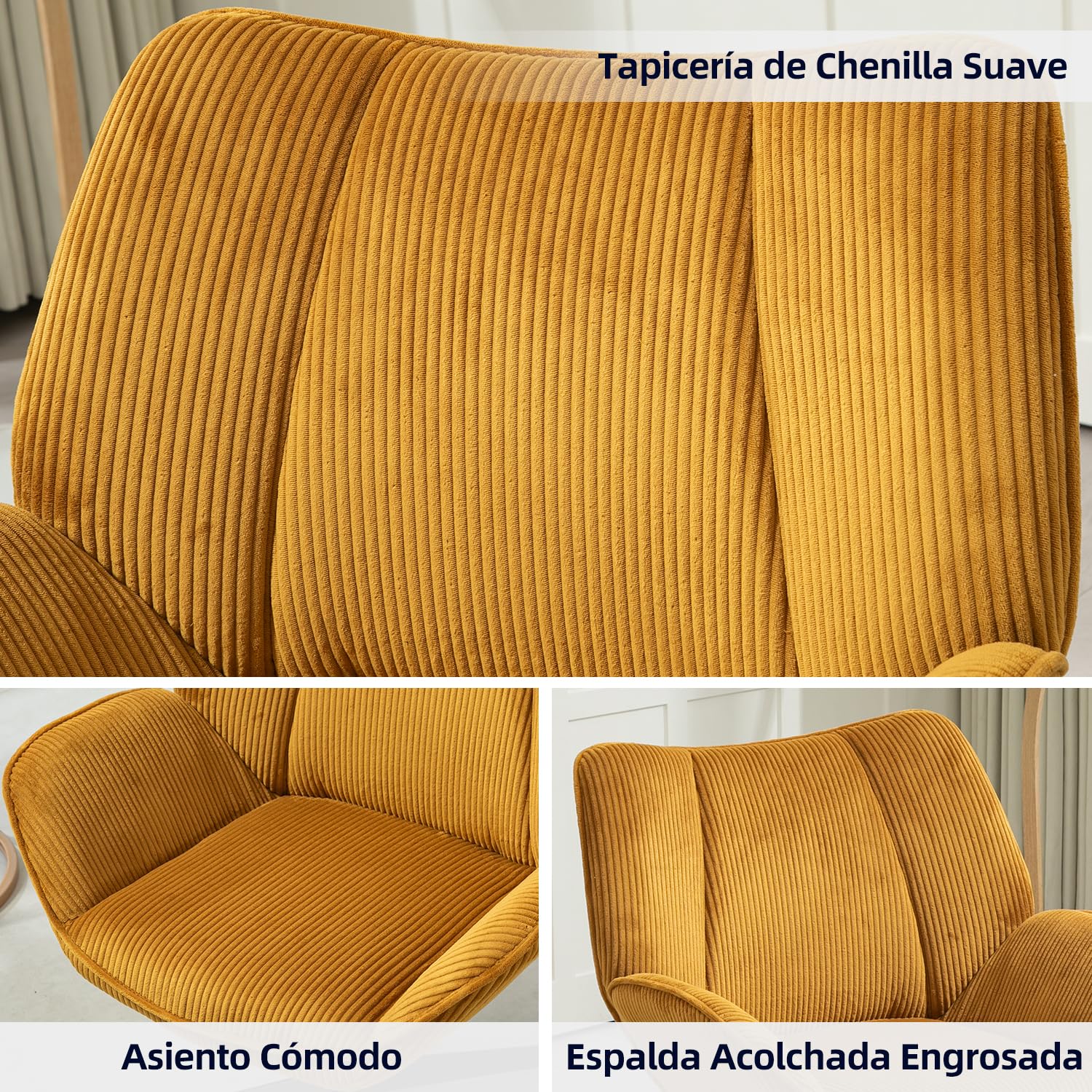 Foto 5 | Sillón Individual Moderna En Altura Ajustable 78-90cm Amarillo Gomyhome