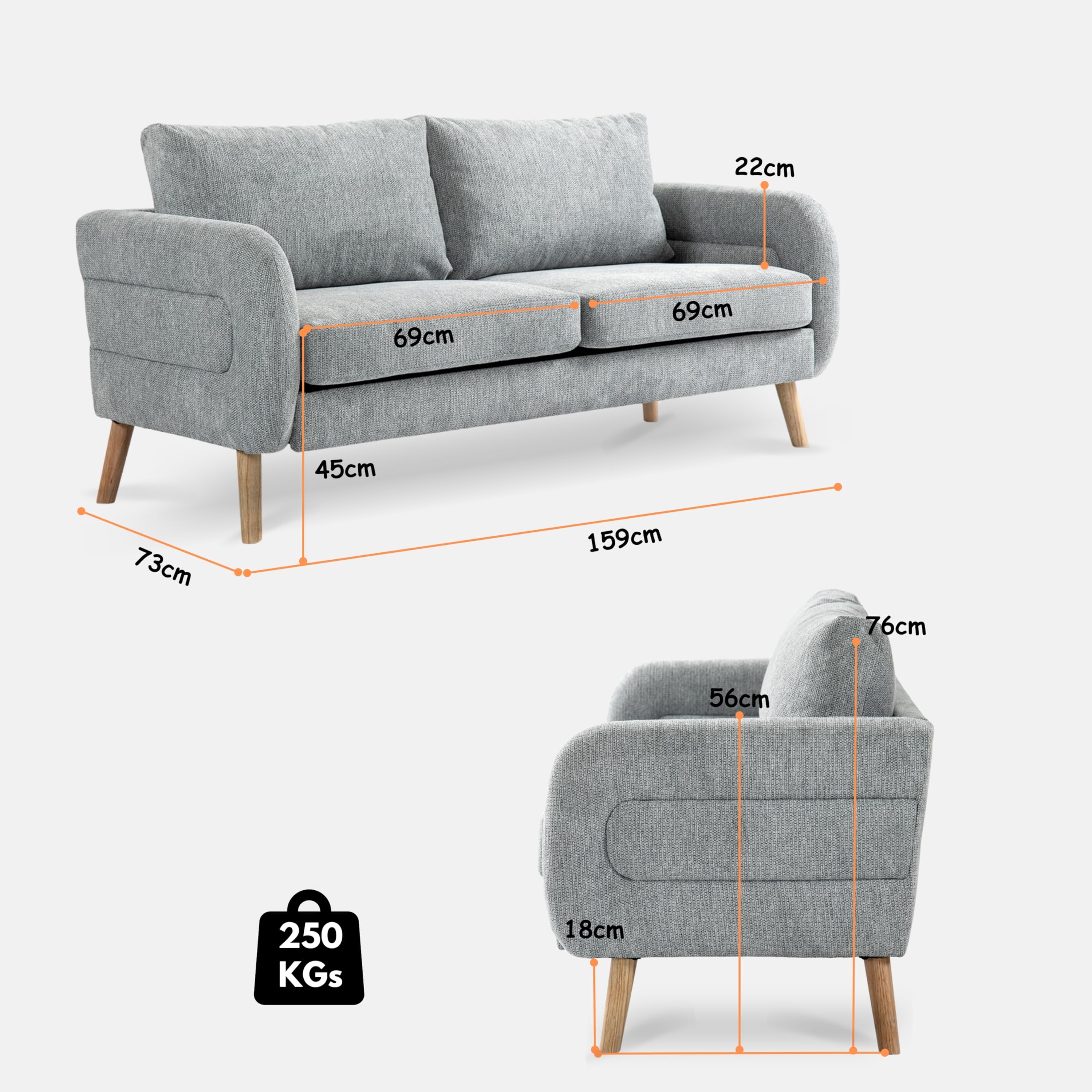 Foto 5 pulgar | Loveseat FurnitureR Foal Gris