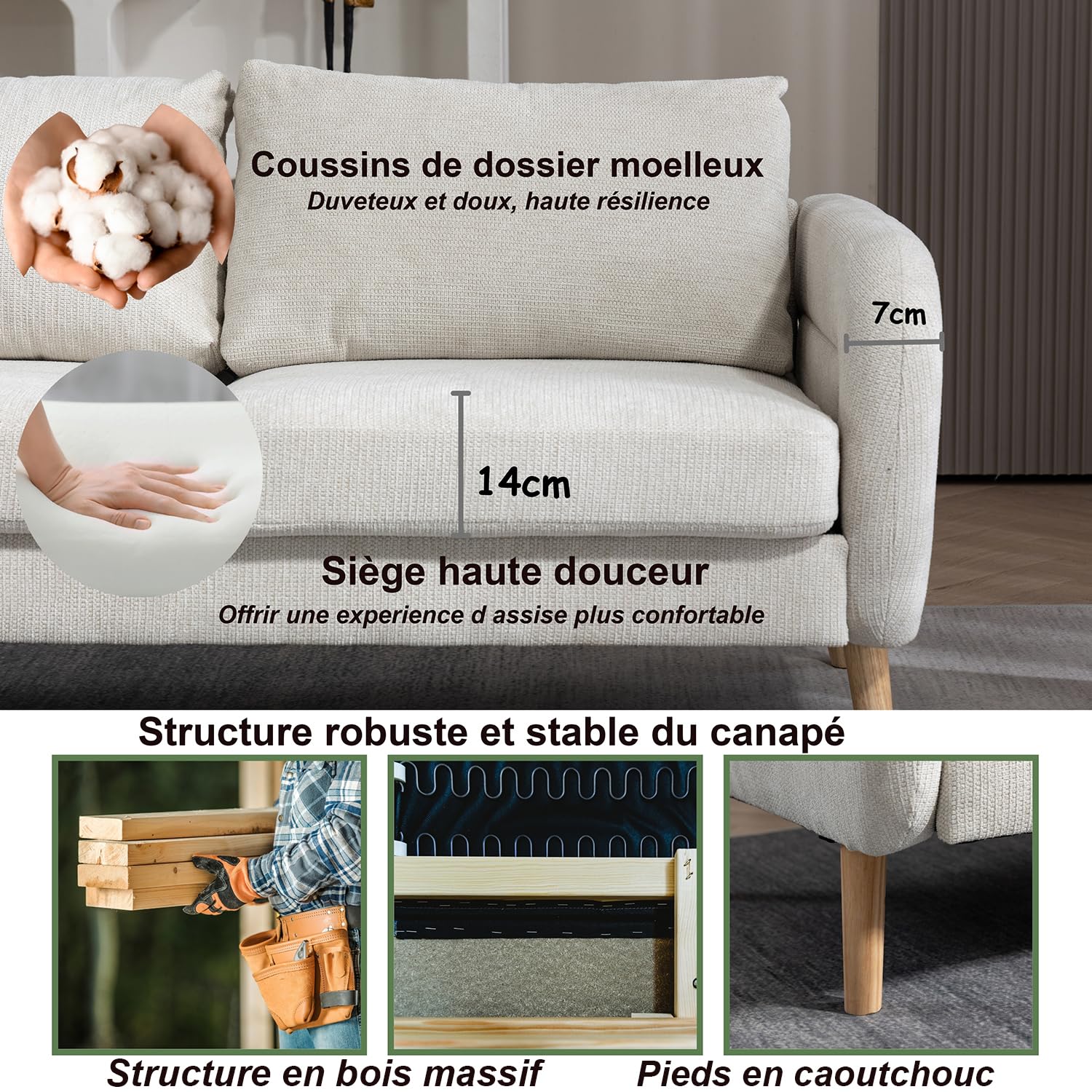 Foto 8 pulgar | Loveseat FurnitureR Foal Beige