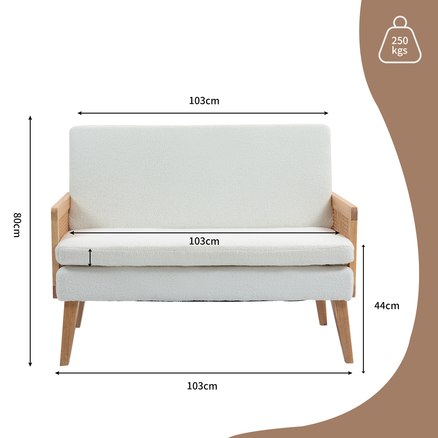 Foto 8 | Sofá De Dos Plazas Moderno Y Malla De Ratán Marco De Madera Yatahome Dian-d Blanco
