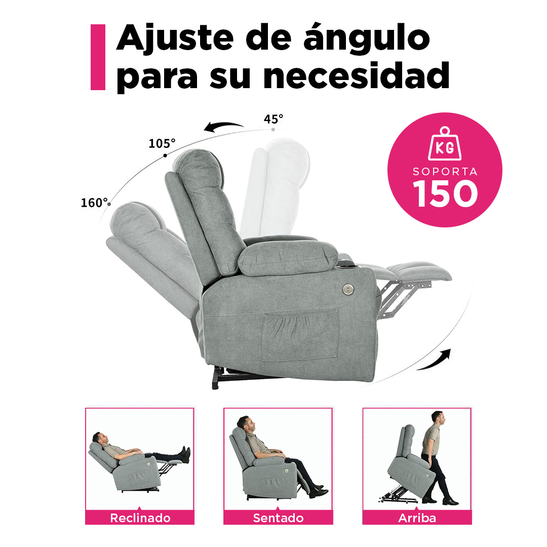 Foto 5 pulgar | Sillon Reposet Electrico  Reclinable Con Masaje  Weimar Gris