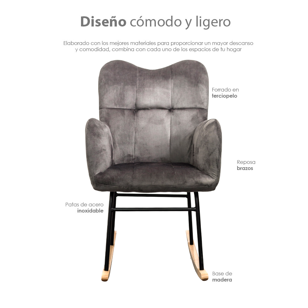 Foto 9 pulgar | Silla Mecedora Iliosinnova London color Gris
