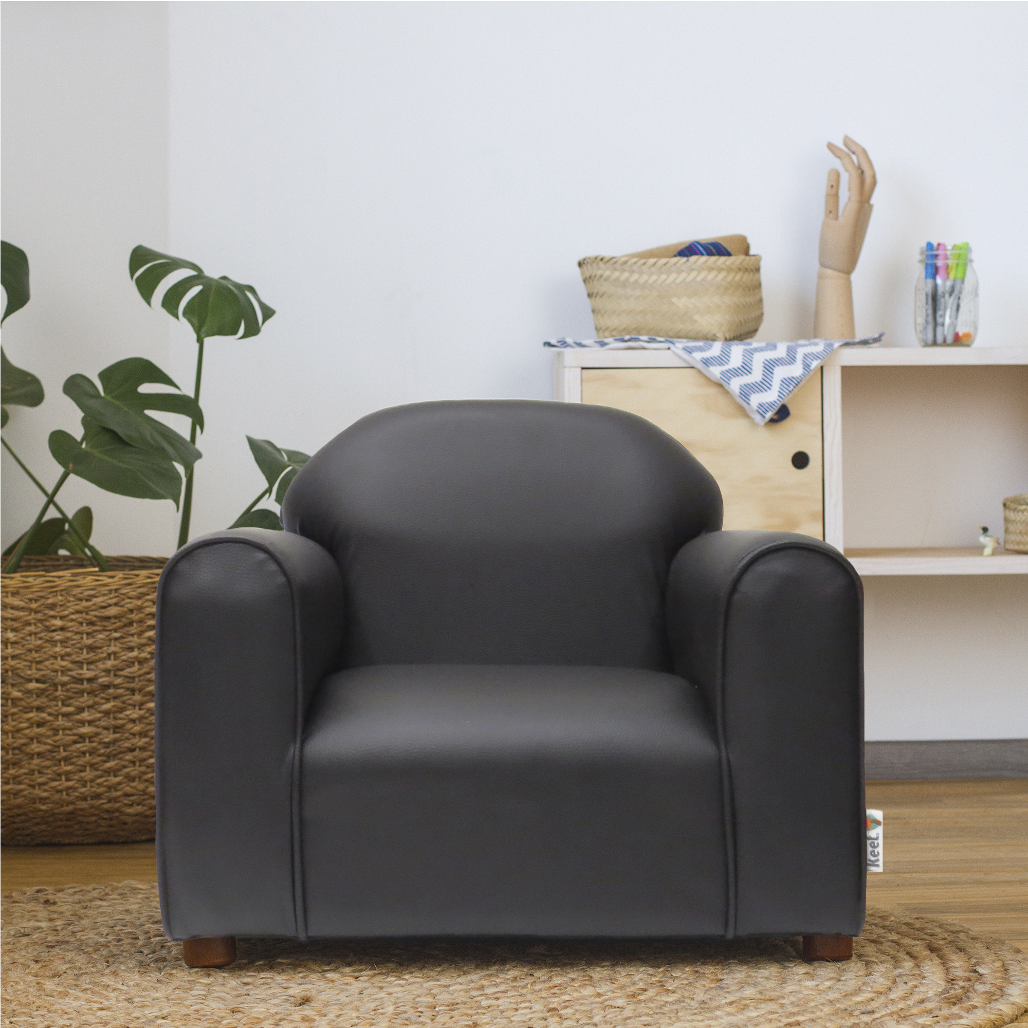 Foto 5 pulgar | Sillón Keet Vynil Brown con Banco Ottoman