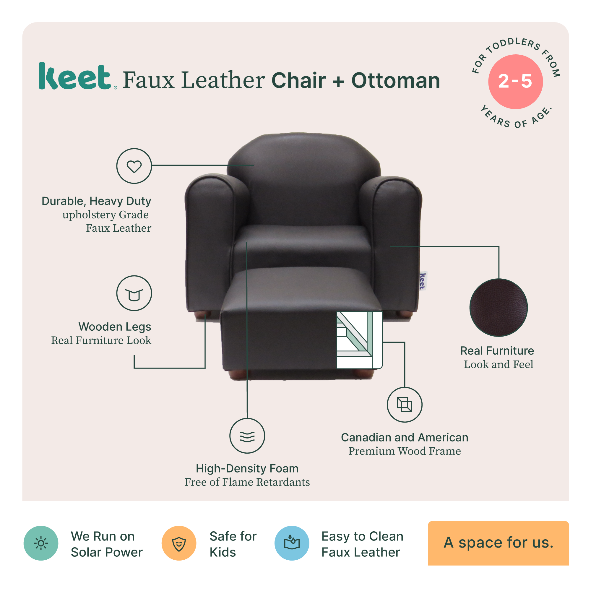 Foto 6 pulgar | Sillón Keet Vynil Brown con Banco Ottoman