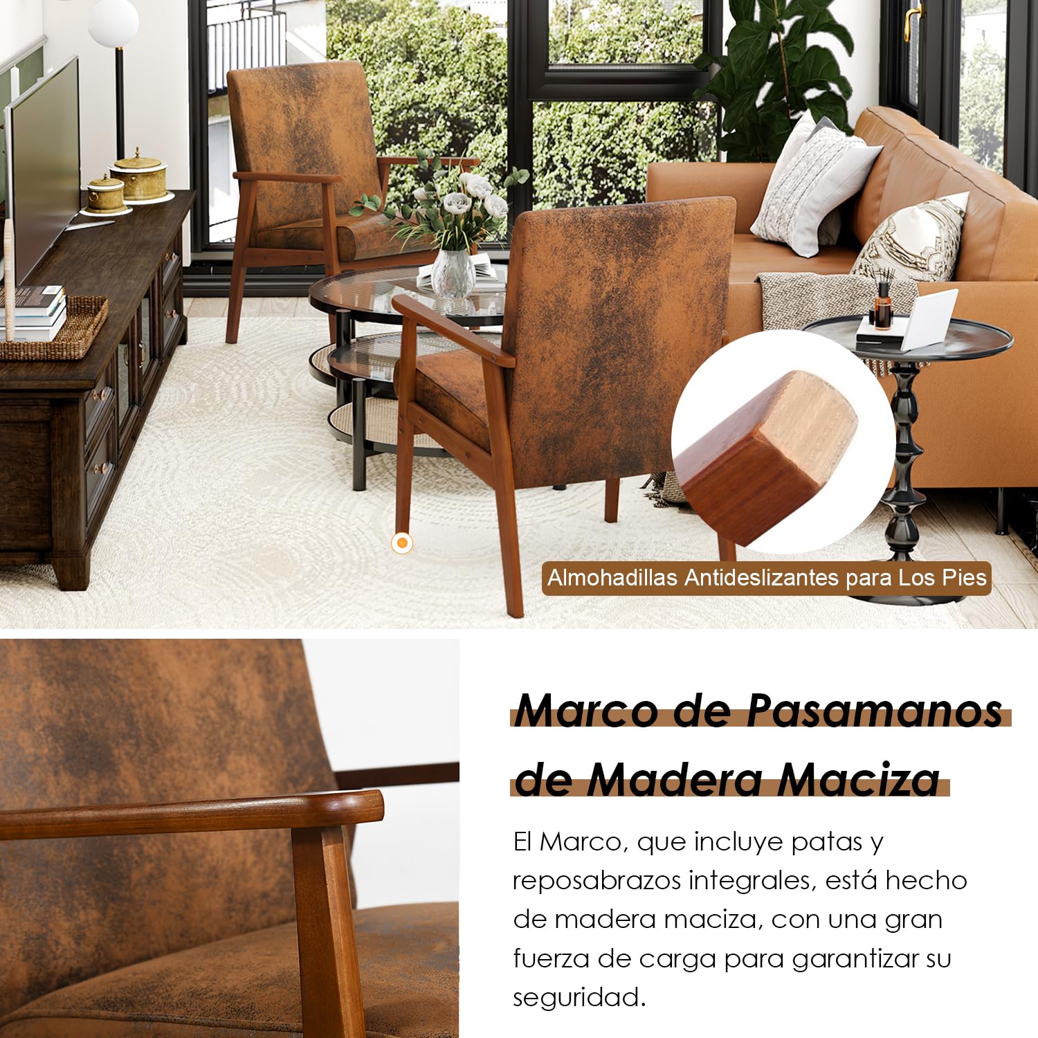 Foto 6 pulgar | Silla de Madera FurnitureR Bruqax Marrón