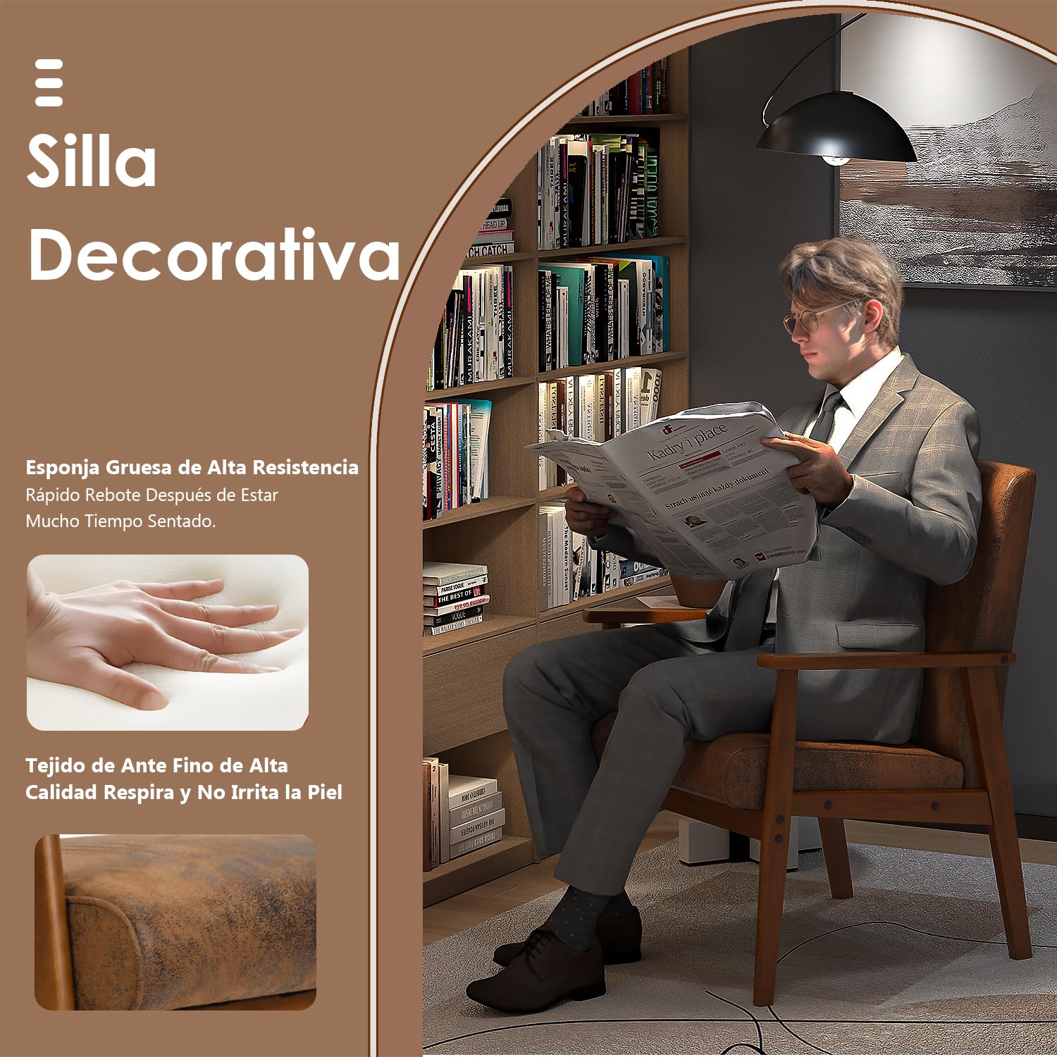 Foto 7 pulgar | Silla de Madera FurnitureR Bruqax Marrón