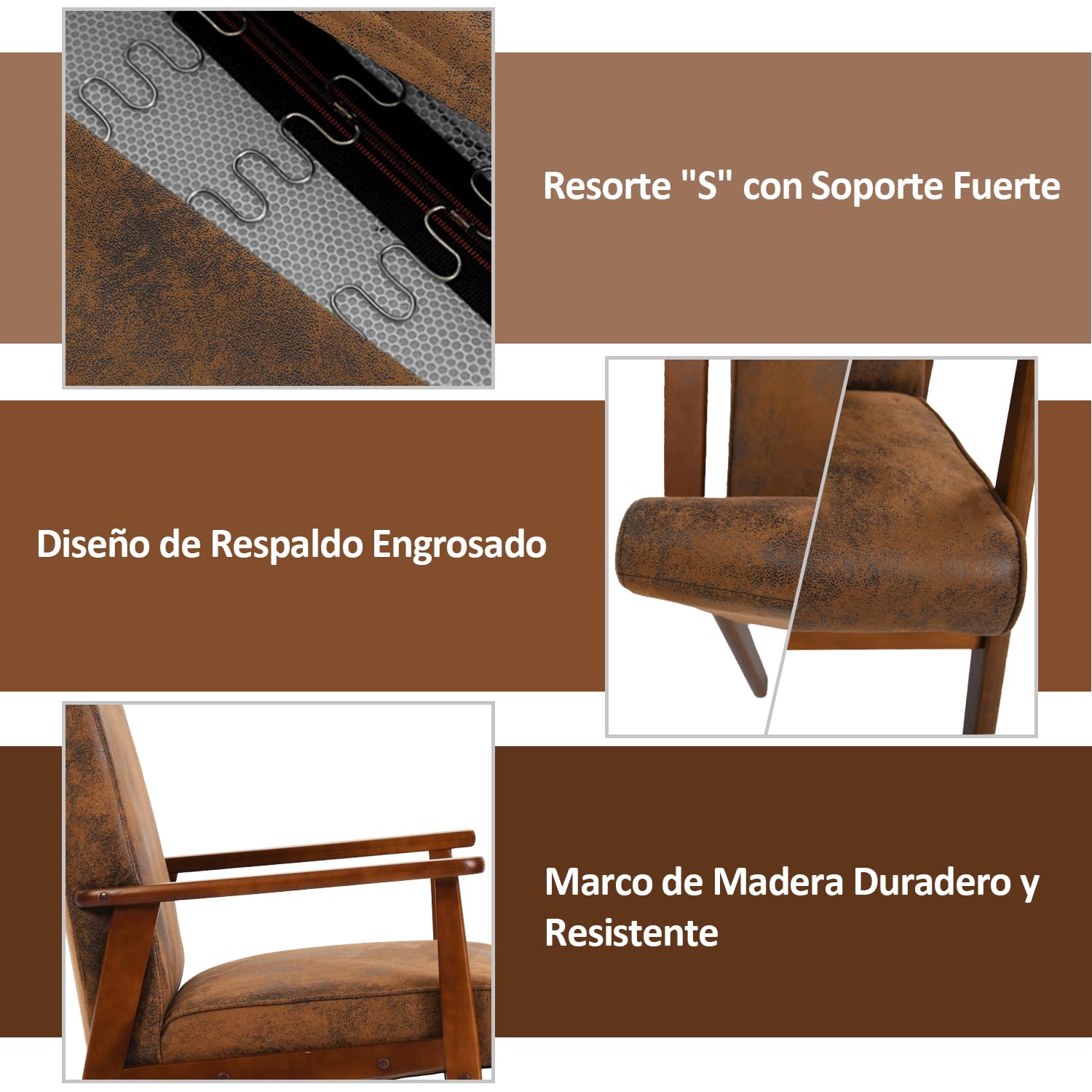 Foto 8 pulgar | Silla de Madera FurnitureR Bruqax Marrón