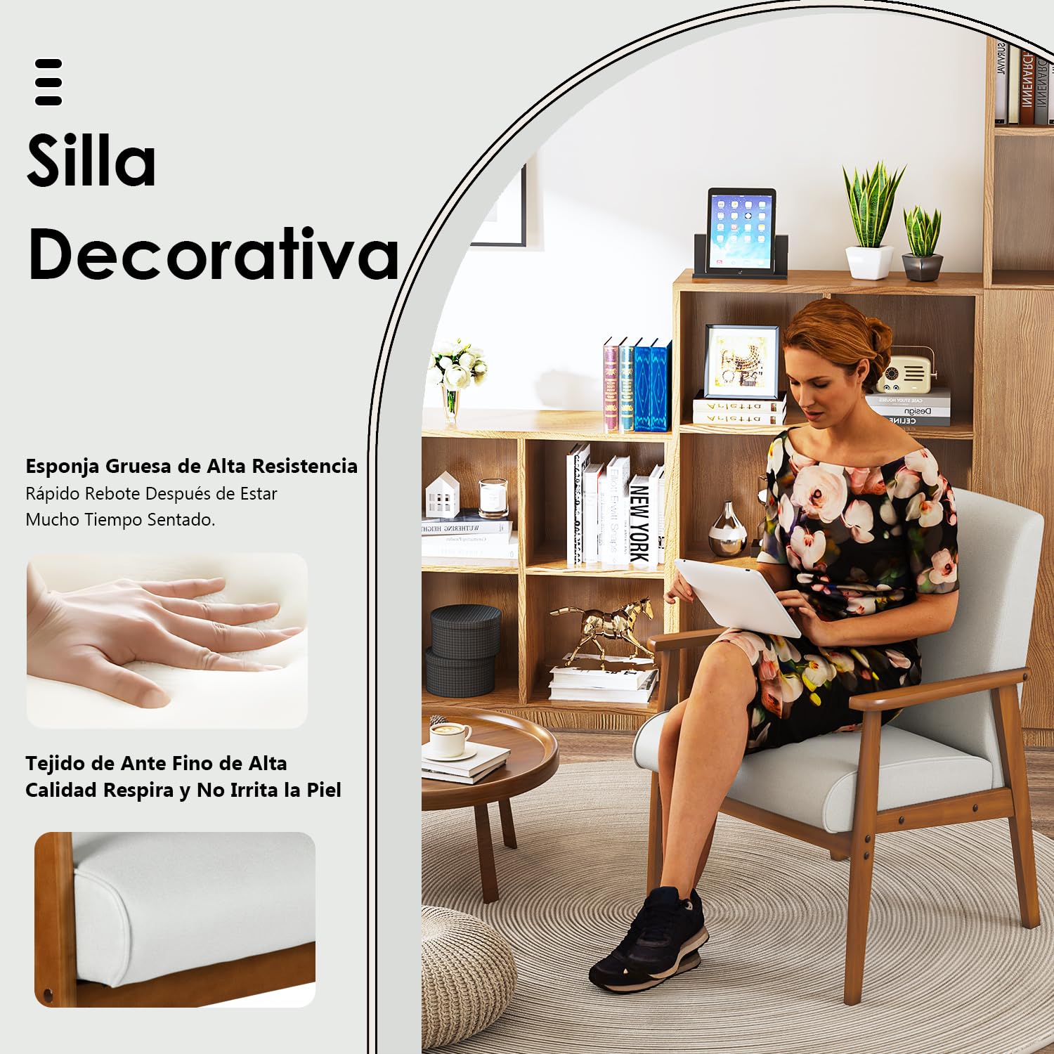 Foto 8 | Silla Decorativa Furniturer Bruqax Beige 60 X 62 X 87.5 Cm