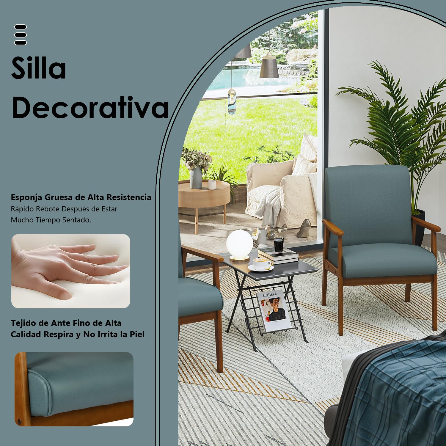 Foto 5 | Silla Decorativa Furniturer Bruqax Verde 60 X 62 X 87.5 Cm