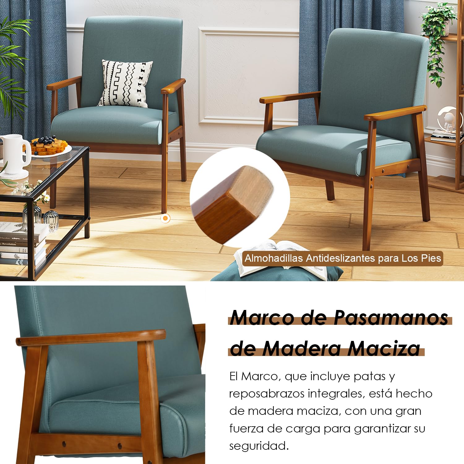 Foto 6 | Silla Decorativa Furniturer Bruqax Verde 60 X 62 X 87.5 Cm