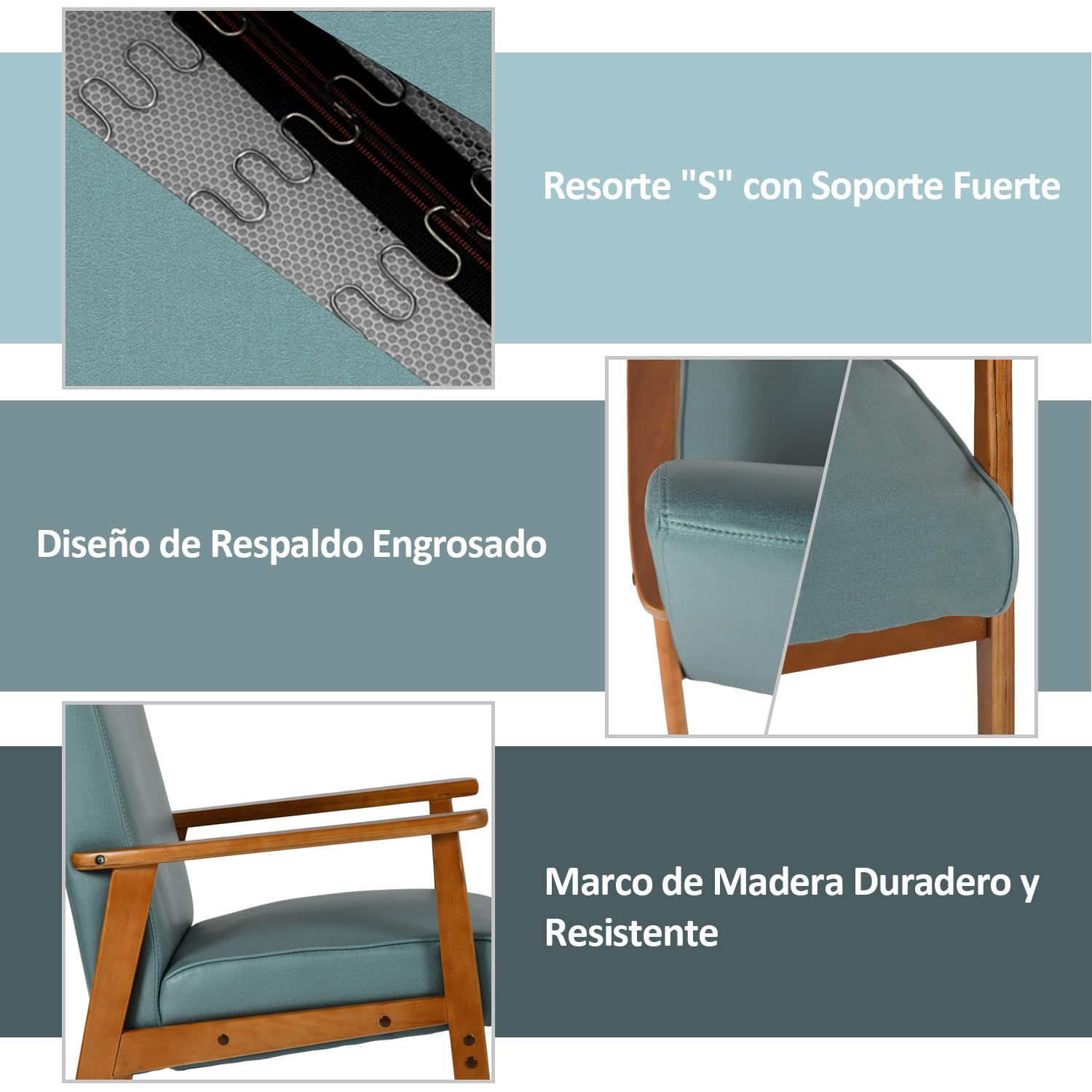 Foto 7 | Silla Decorativa Furniturer Bruqax Verde 60 X 62 X 87.5 Cm