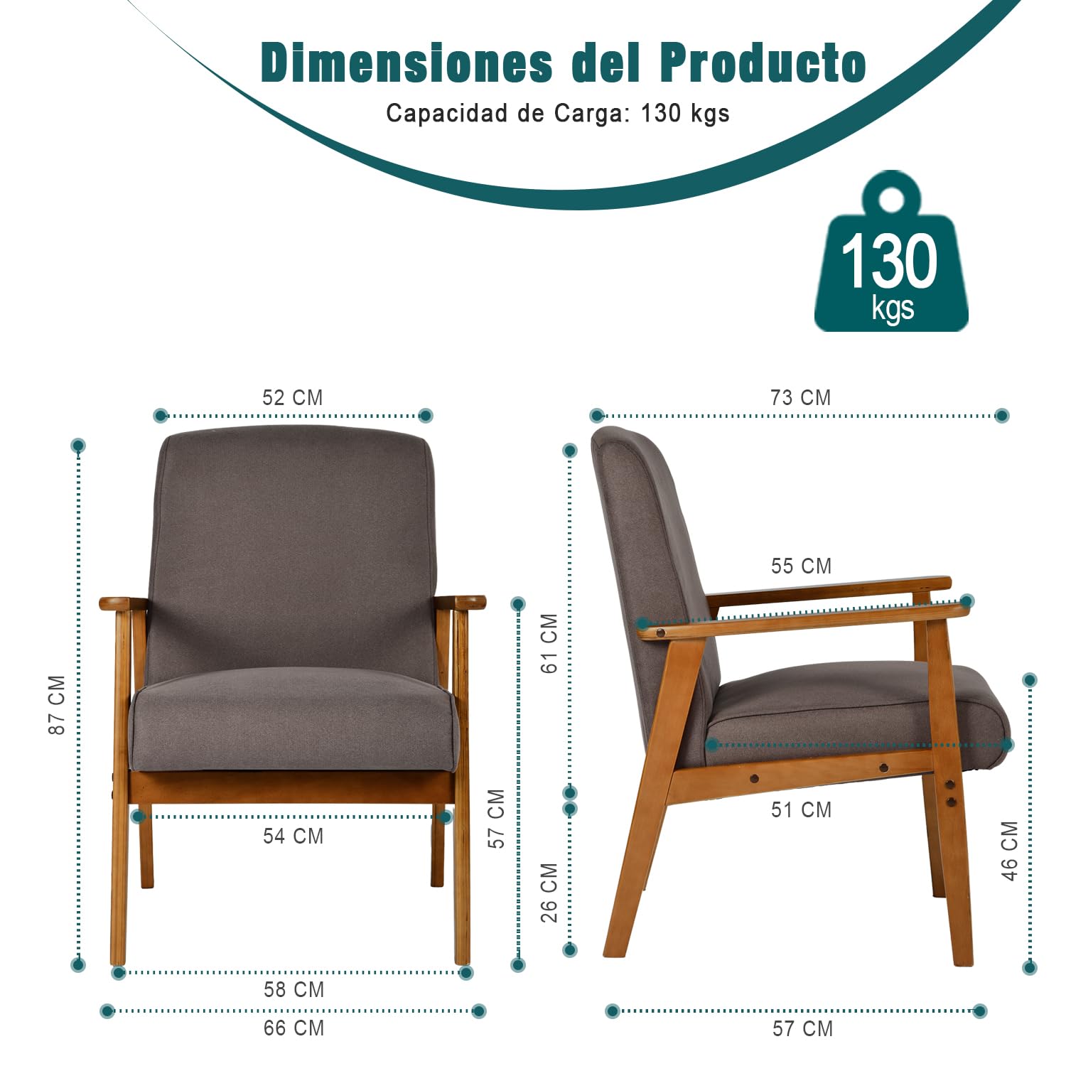 Foto 4 pulgar | Silla Decorativa Furniturer Bruqax Marrón 60 X 62 X 87.5 Cm