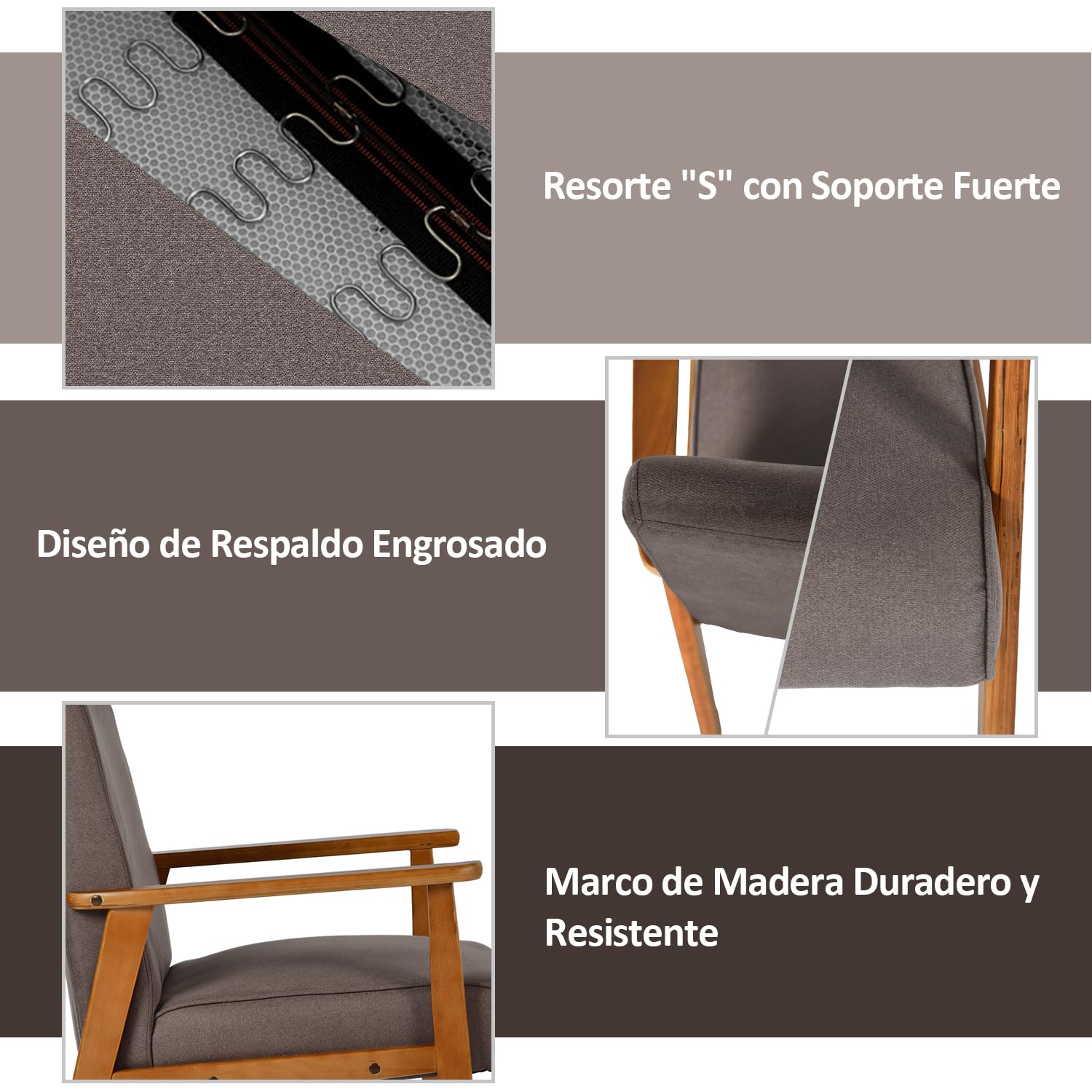 Foto 6 pulgar | Silla Decorativa Furniturer Bruqax Marrón 60 X 62 X 87.5 Cm