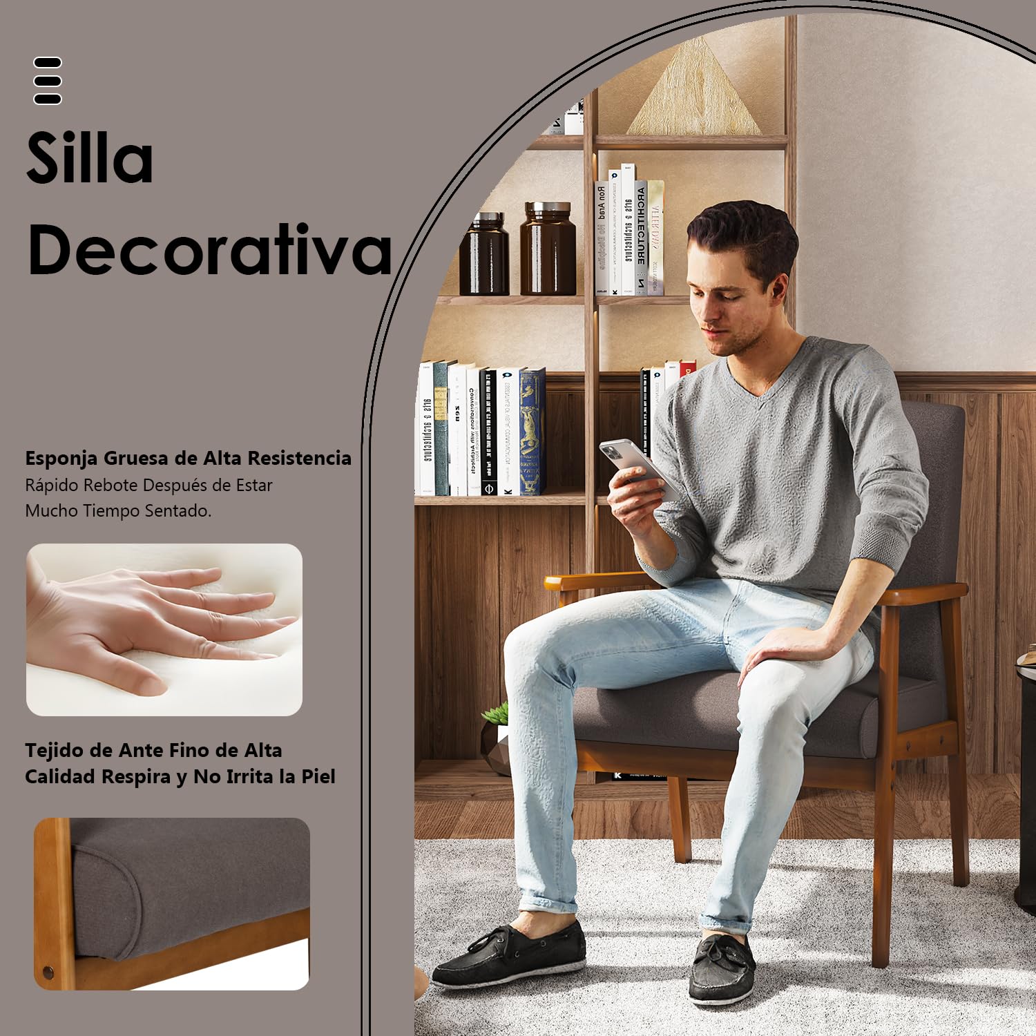 Foto 7 pulgar | Silla Decorativa Furniturer Bruqax Marrón 60 X 62 X 87.5 Cm