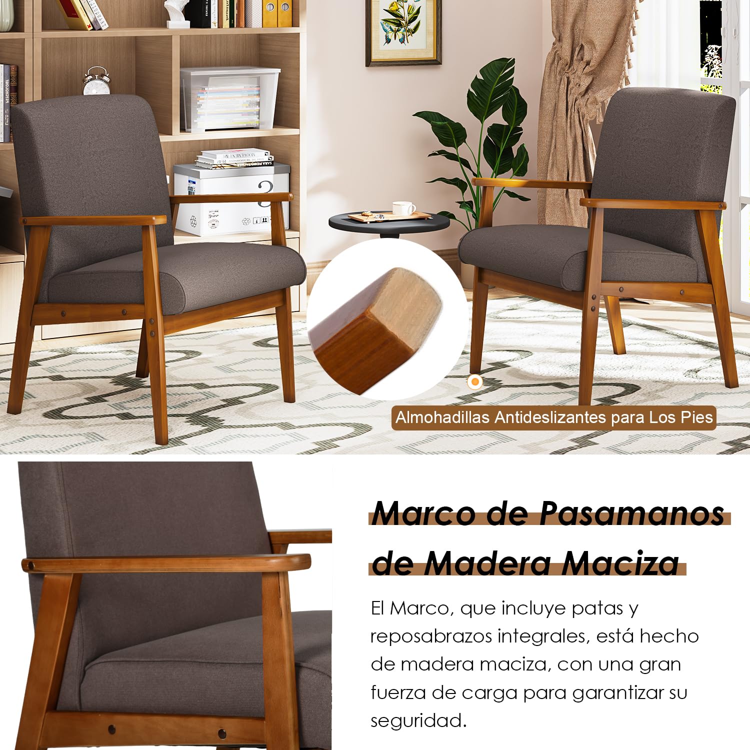 Foto 8 pulgar | Silla Decorativa Furniturer Bruqax Marrón 60 X 62 X 87.5 Cm