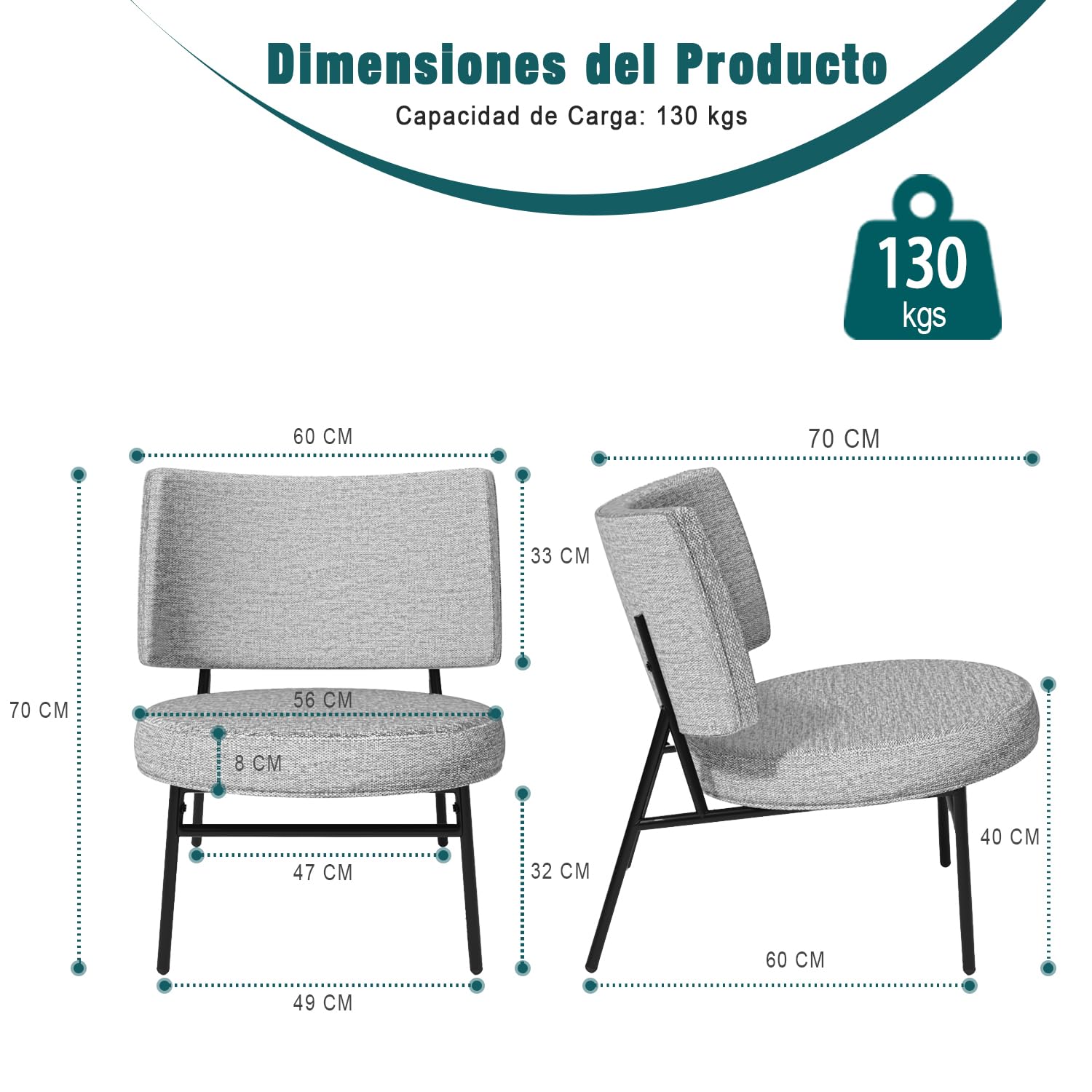 Foto 4 pulgar | Silla Decorativa Furniturer Herchel Gris