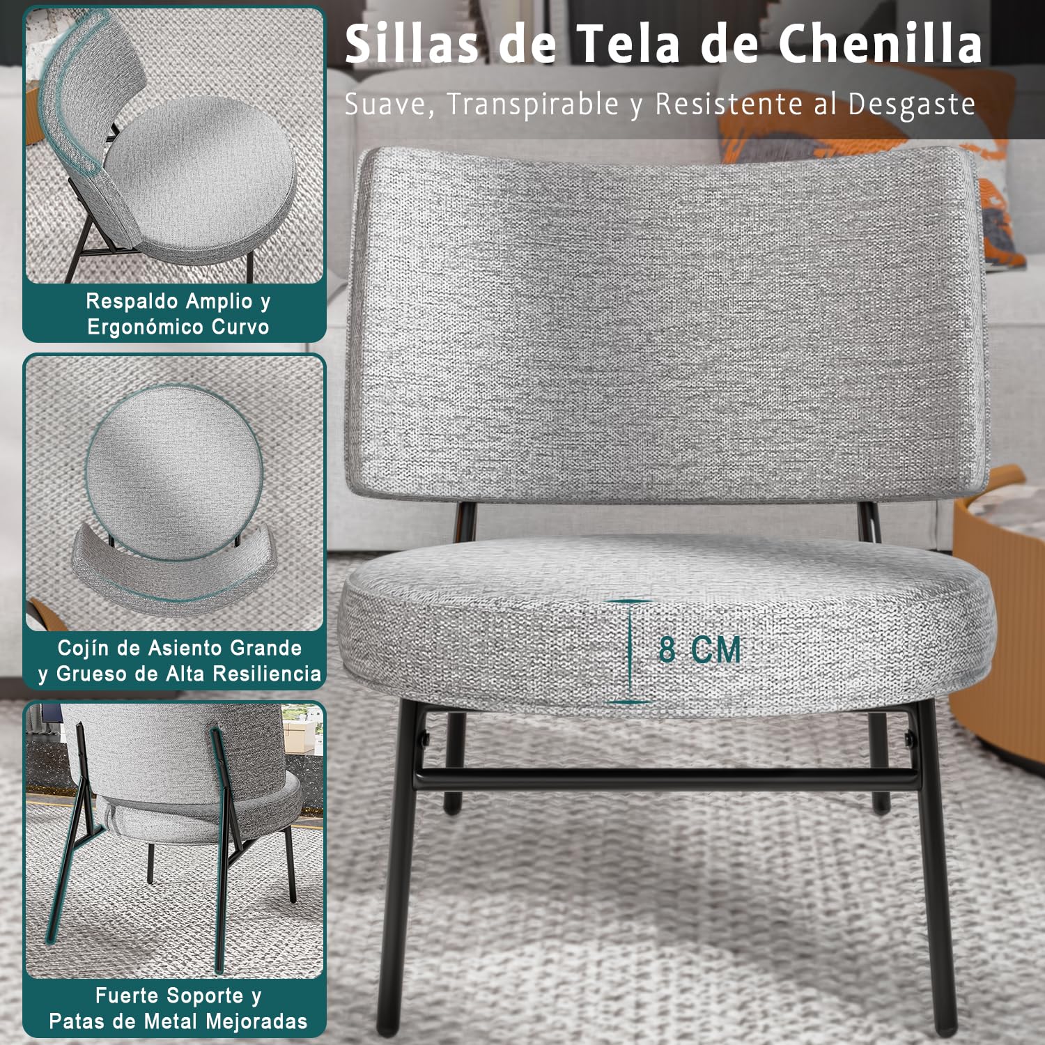 Foto 7 | Silla Decorativa Furniturer Herchel Gris