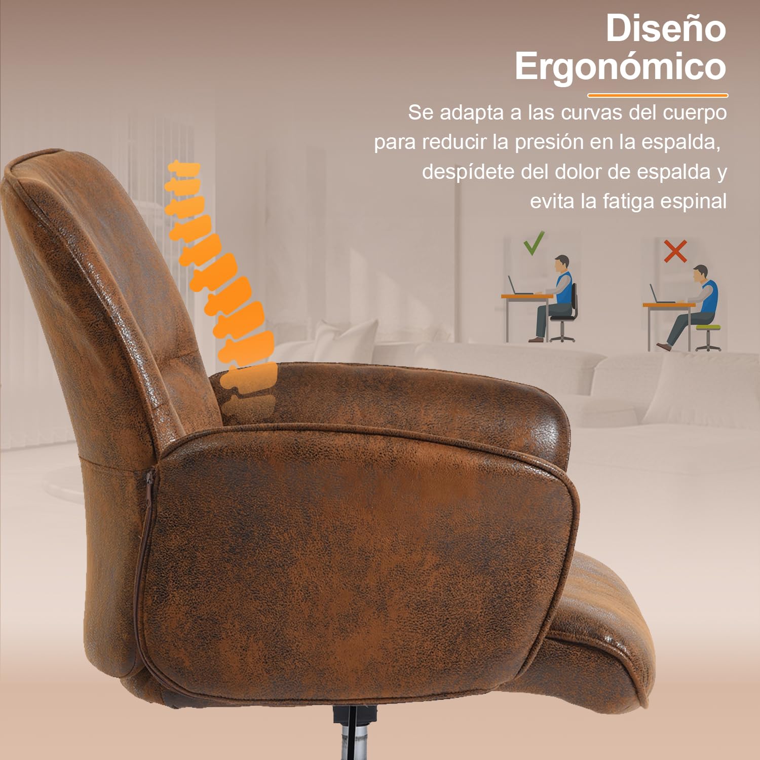 Foto 6 pulgar | Silla de Oficina Furniturer Thomasina Café