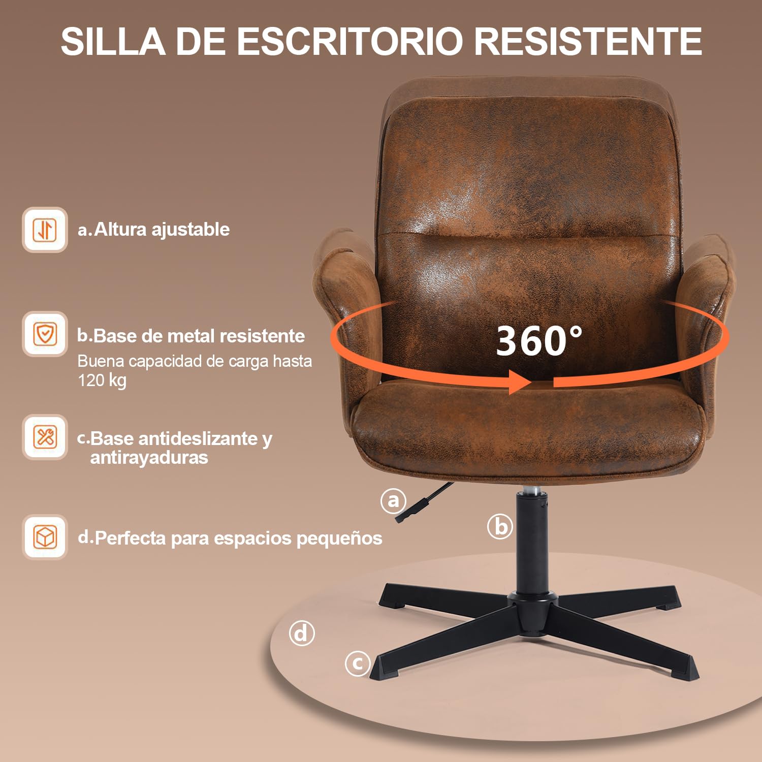 Foto 7 pulgar | Silla de Oficina Furniturer Thomasina Café