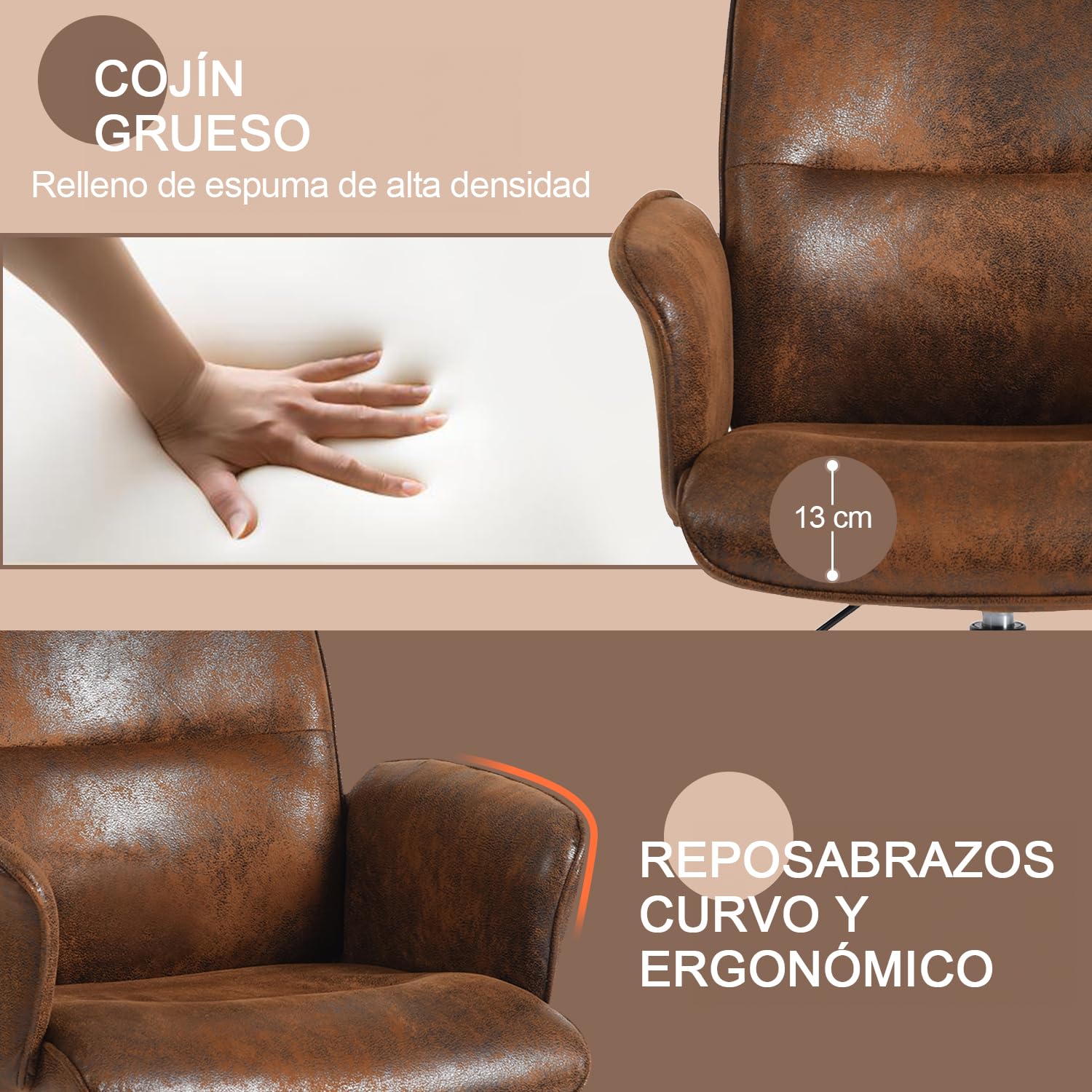 Foto 8 pulgar | Silla de Oficina Furniturer Thomasina Café