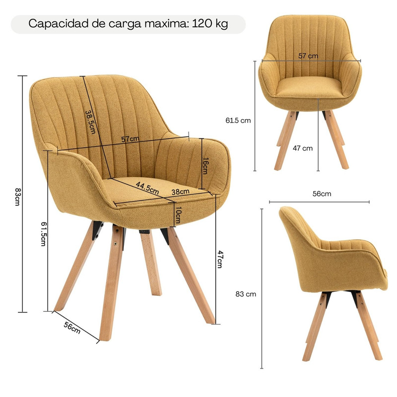 Foto 3 pulgar | Siila Sillón Individual Ggiratoria 360° Amarillo Gomyhome