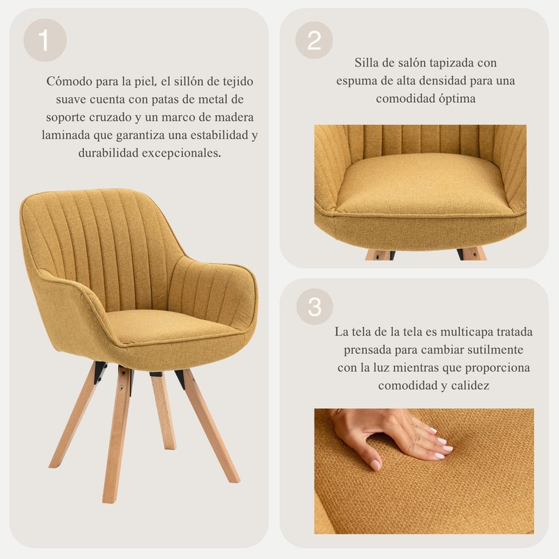 Foto 4 | Siila Sillón Individual Ggiratoria 360° Amarillo Gomyhome
