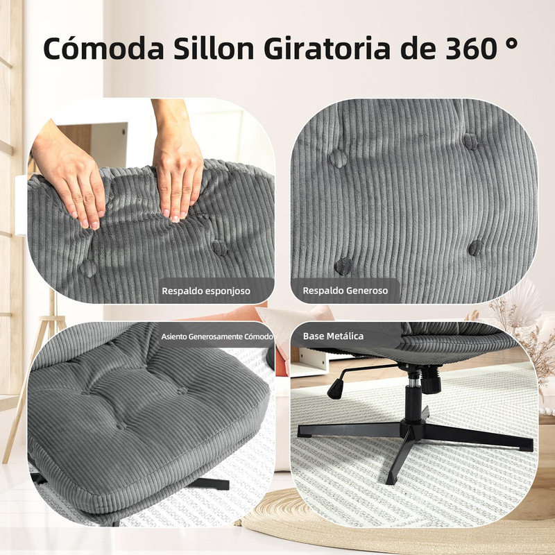 Foto 6 pulgar | Sillon Ocasional Individual Con Giro De 360 ​​grados Gris Gomyhome