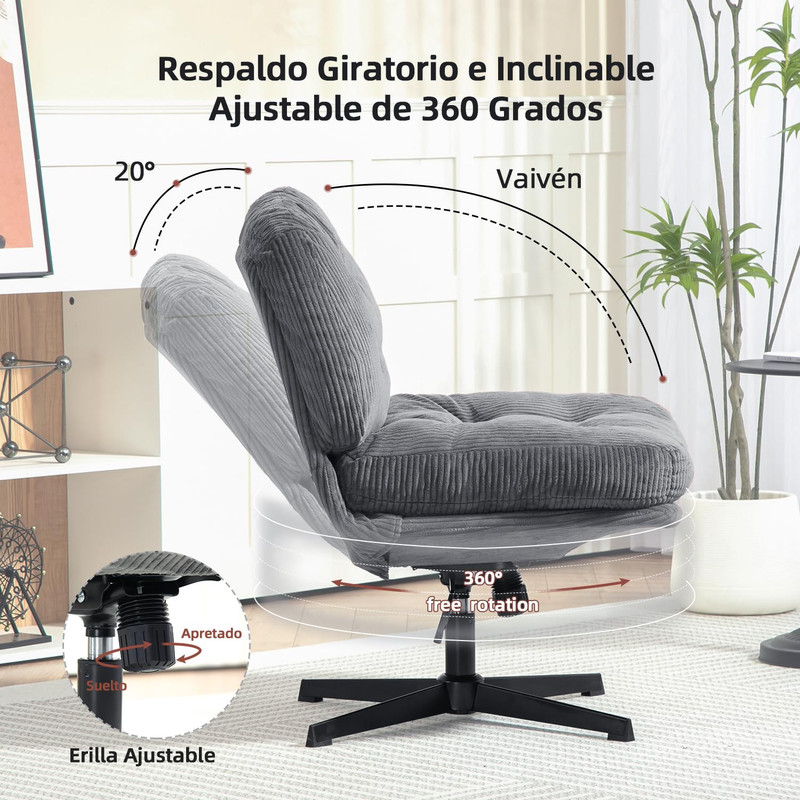 Foto 7 pulgar | Sillon Ocasional Individual Con Giro De 360 ​​grados Gris Gomyhome