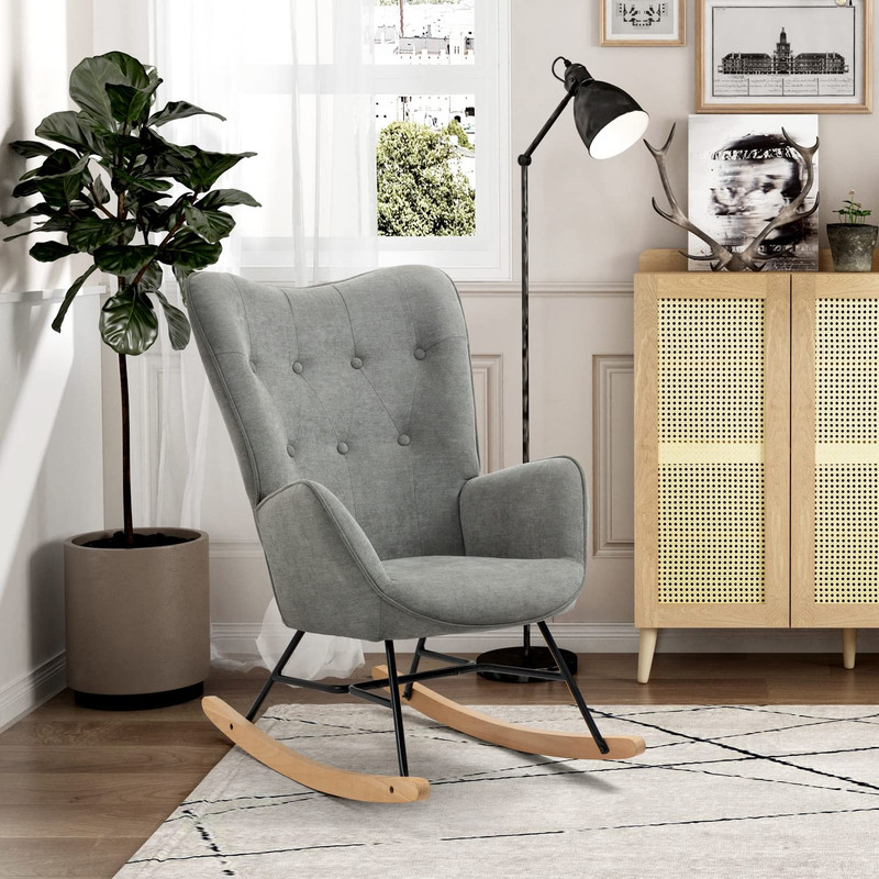 Mecedora Sillón Moderno Cómodo Sillón Reclinable Terciopelo Gris gomyhome
