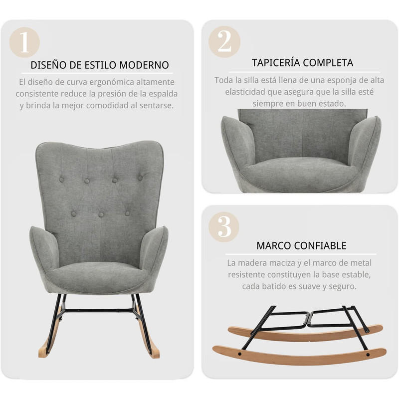 Foto 5 pulgar | Mecedora Sillón Moderno Cómodo Sillón Reclinable Terciopelo Gris gomyhome