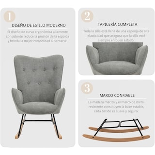 Foto 4 | Mecedora Sillón Moderno Cómodo Sillón Reclinable Terciopelo Gris gomyhome
