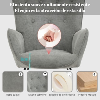 Foto 5 | Mecedora Sillón Moderno Cómodo Sillón Reclinable Terciopelo Gris gomyhome