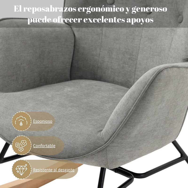 Foto 7 pulgar | Mecedora Sillón Moderno Cómodo Sillón Reclinable Terciopelo Gris gomyhome