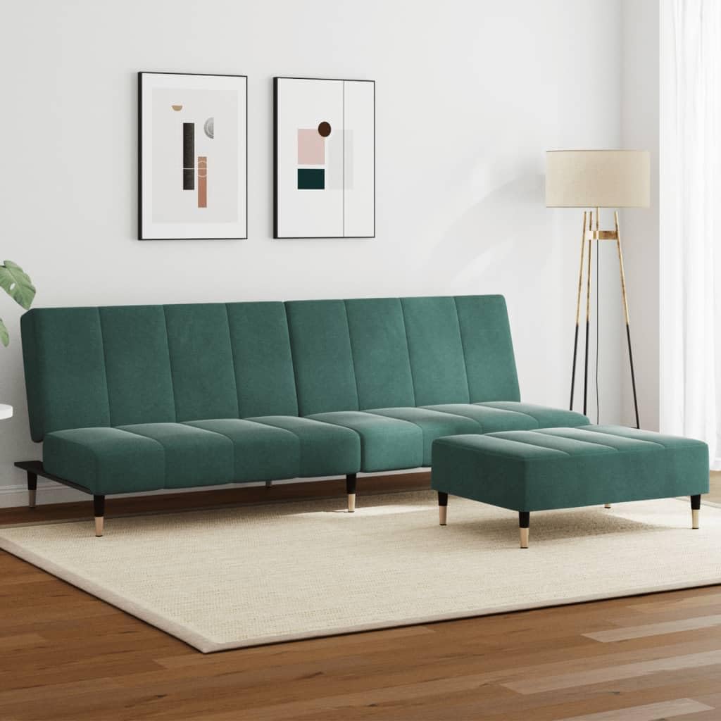Foto 3 pulgar | Sofá Cama Vidaxl De 2 Plazas De Terciopelo Verde Oscuro Con Reposapiés - Venta Internacional.