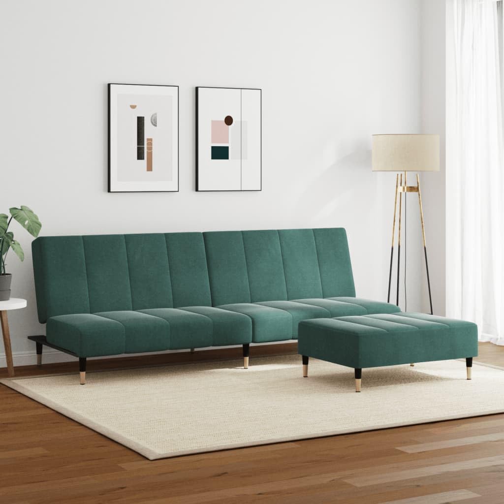 Foto 3 | Sofá Cama Vidaxl De 2 Plazas De Terciopelo Verde Oscuro Con Reposapiés - Venta Internacional.