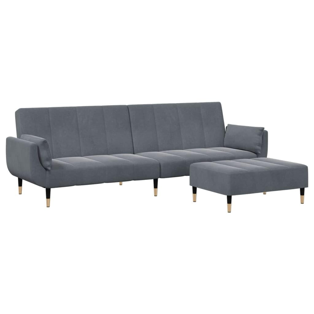 Foto 2 pulgar | Sofá Cama Vidaxl De 2 Plazas Con Taburete De Terciopelo Gris Oscuro - Venta Internacional.
