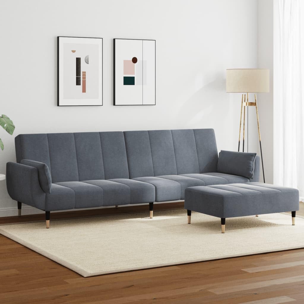 Foto 3 pulgar | Sofá Cama Vidaxl De 2 Plazas Con Taburete De Terciopelo Gris Oscuro - Venta Internacional.