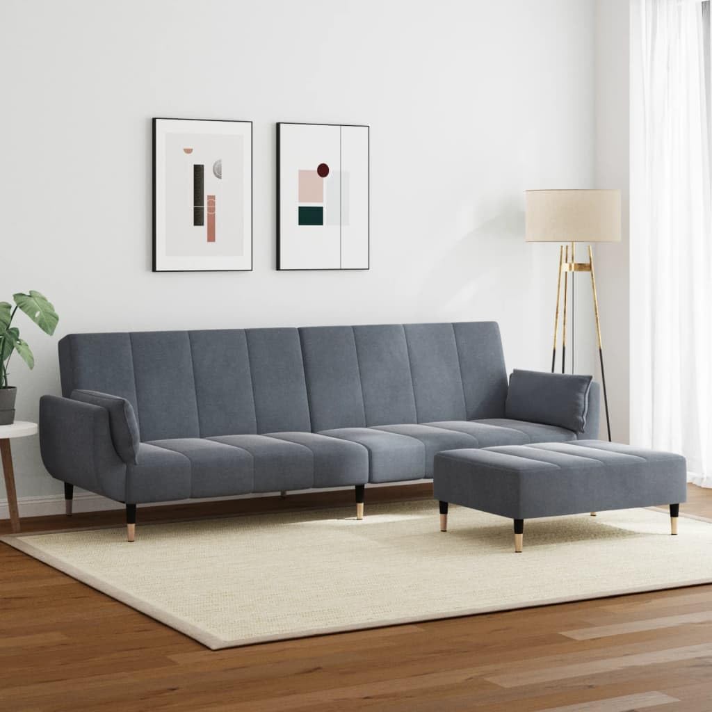 Foto 4 pulgar | Sofá Cama Vidaxl De 2 Plazas Con Taburete De Terciopelo Gris Oscuro - Venta Internacional.