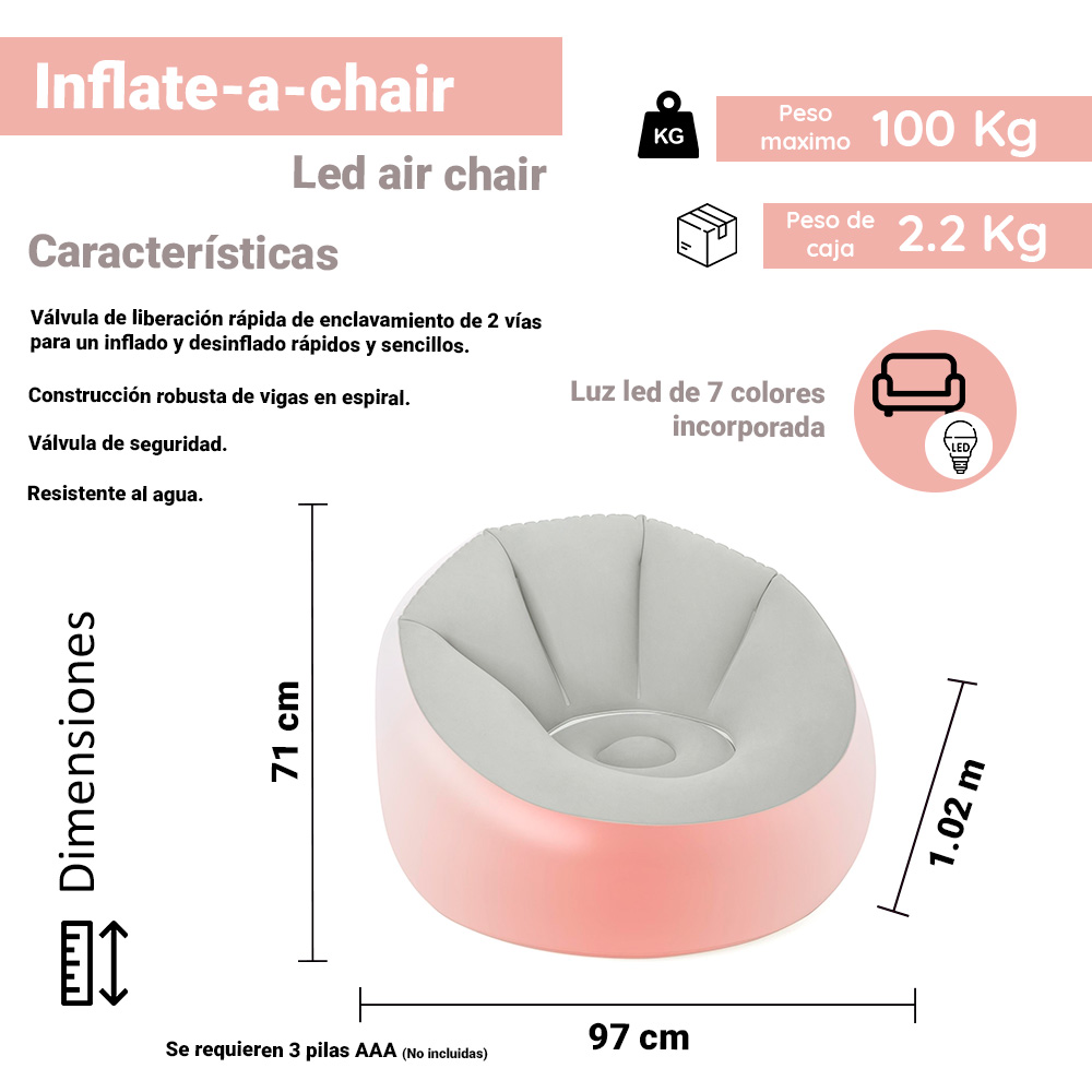 Foto 2 | Sillón Inflable Puff Bestway con Iluminación Luz