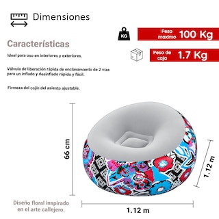 Foto 2 | Sillón Inflable Puff Bestway Aterciopelado Diseño Floral Multicolor
