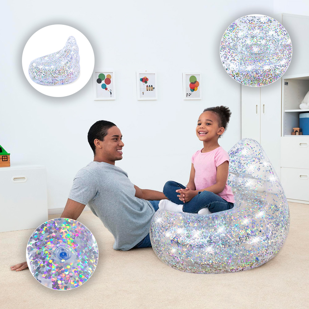 Foto 4 pulgar | Sillón Puff Inflable 75105 Glitter Dream Plata Transparente Bestway