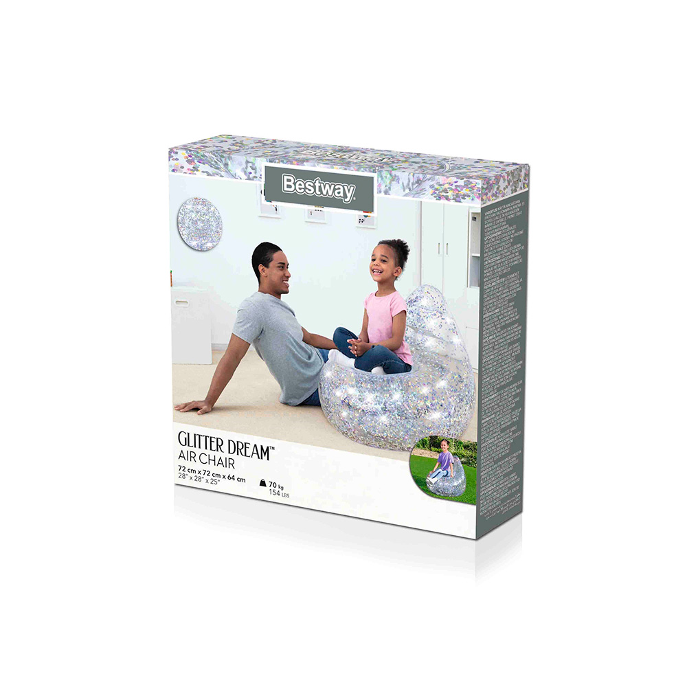 Foto 5 pulgar | Sillón Puff Inflable 75105 Glitter Dream Plata Transparente Bestway