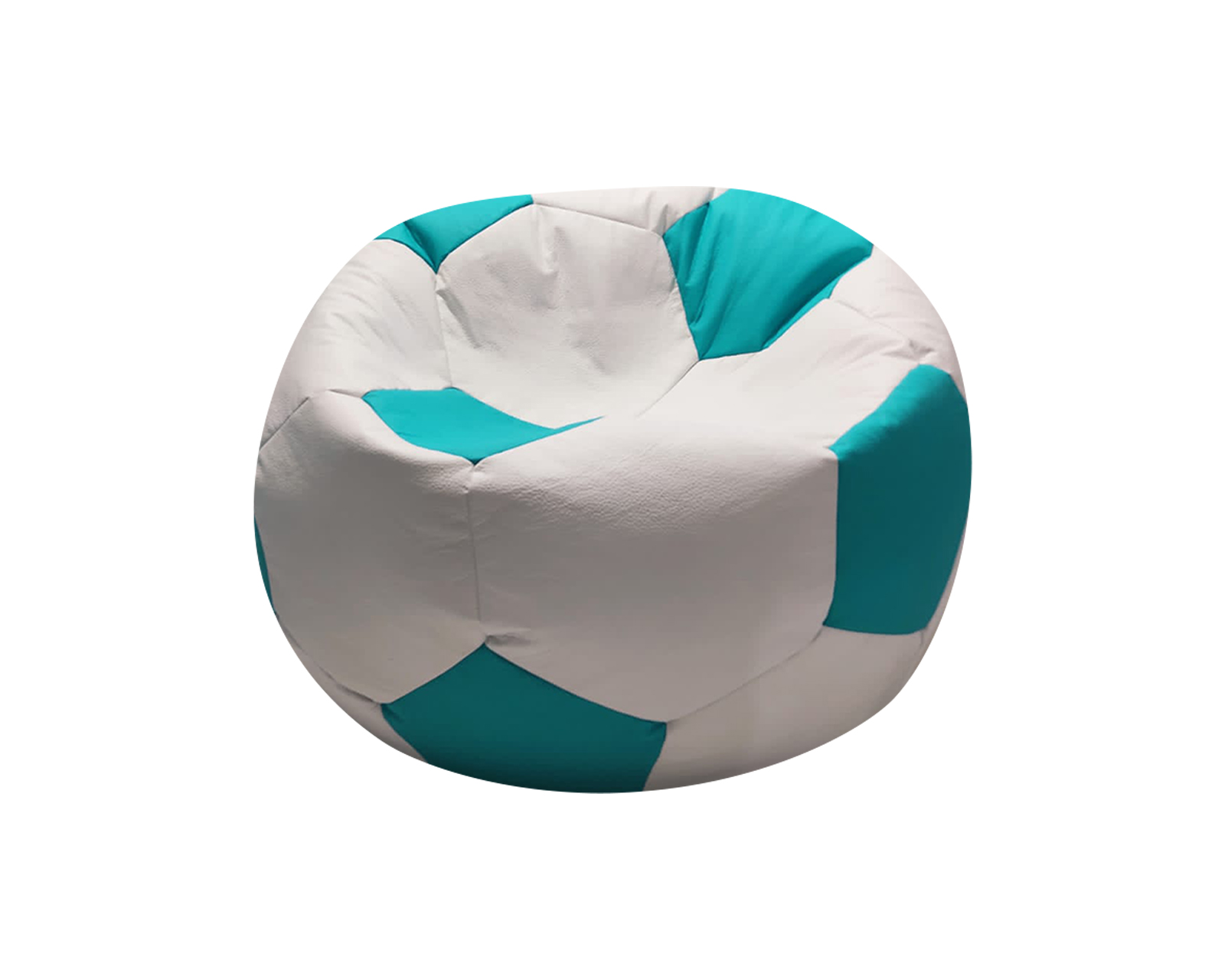 Puff Balón De Soccer Confortable Lunics Blanco-azul Turquesa Grande