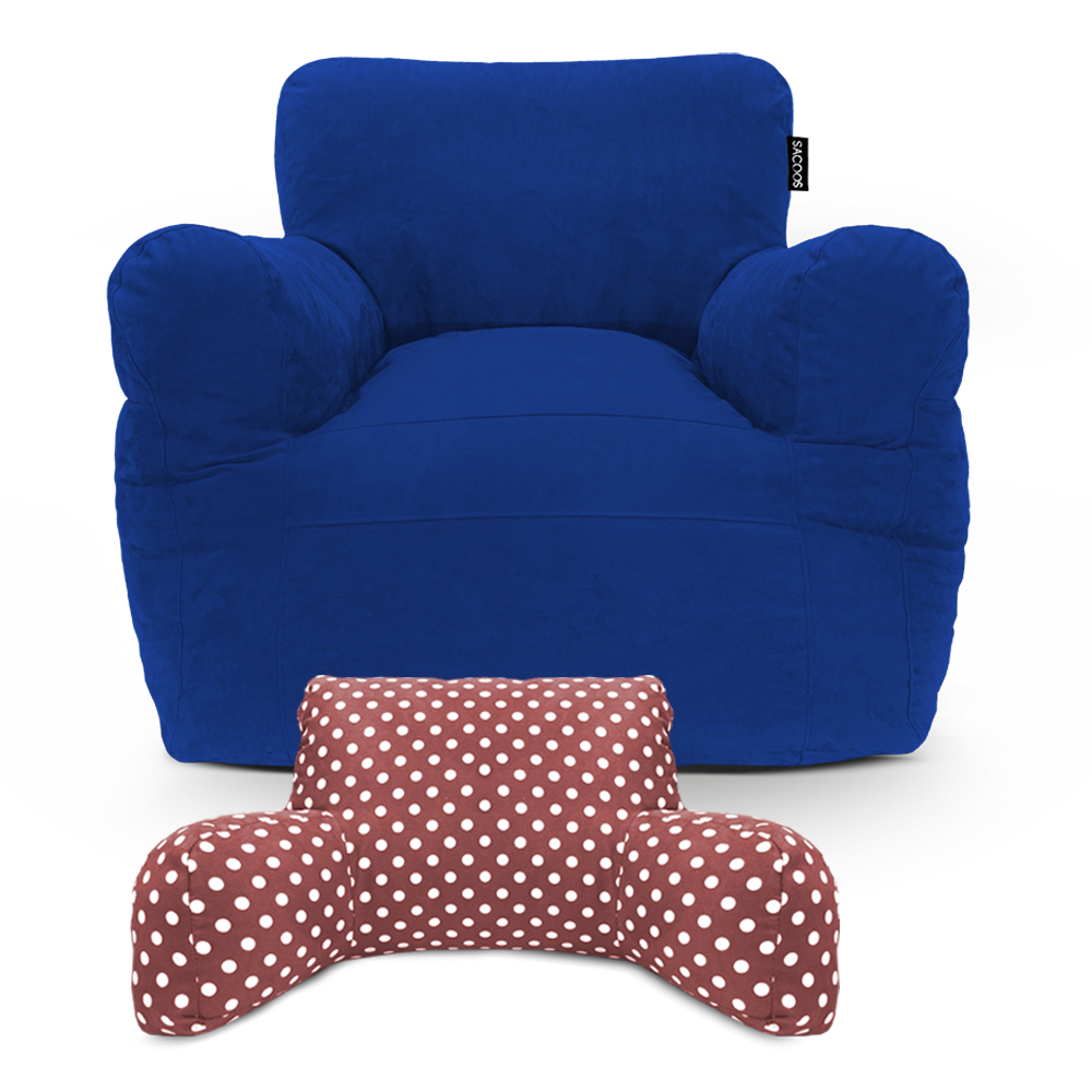 Puff Sillón Individual Gran Tamaño Azul + Bedrest Rojo