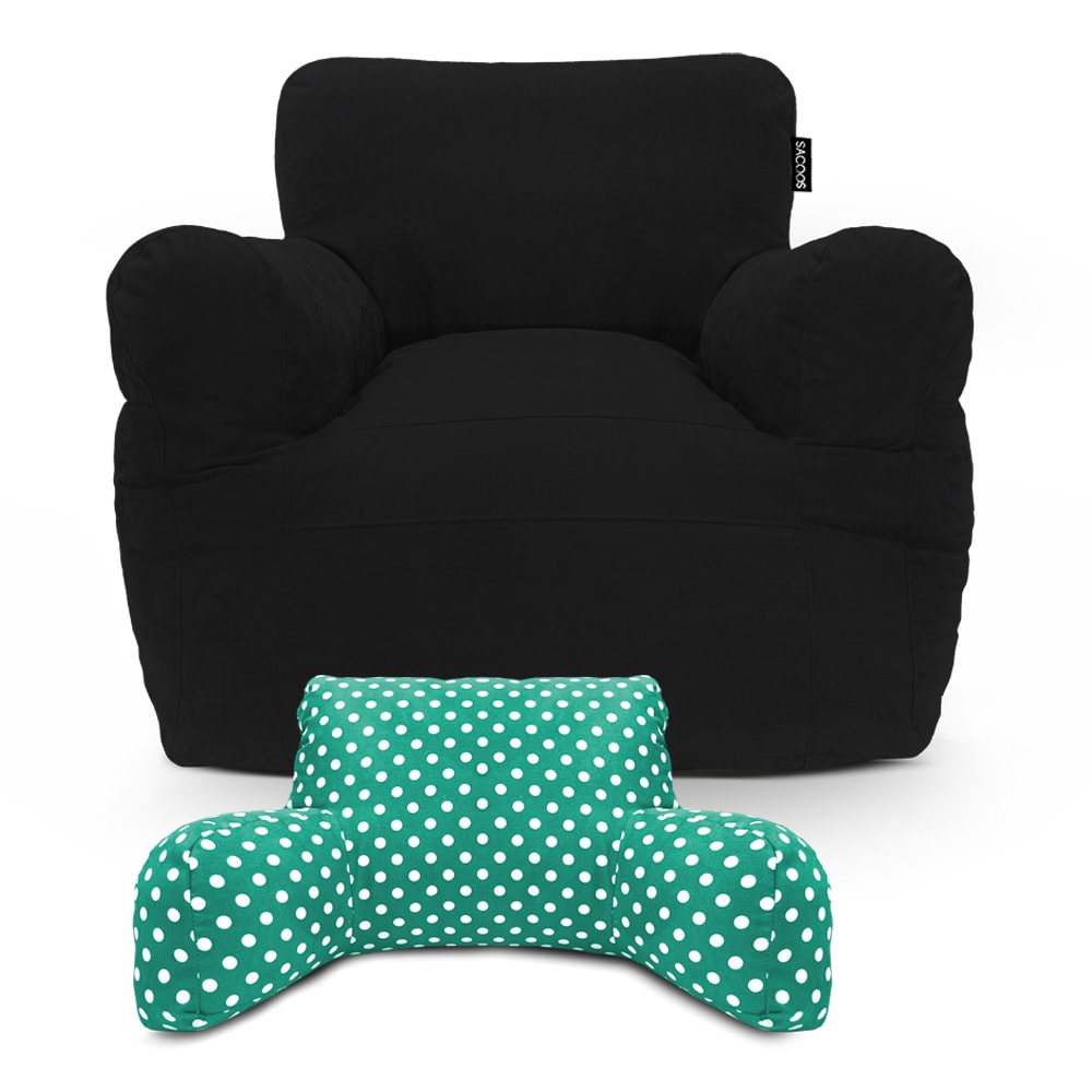 Puff Sillón Individual Gran Tamaño Negro + Bedrest Aqua $3,299