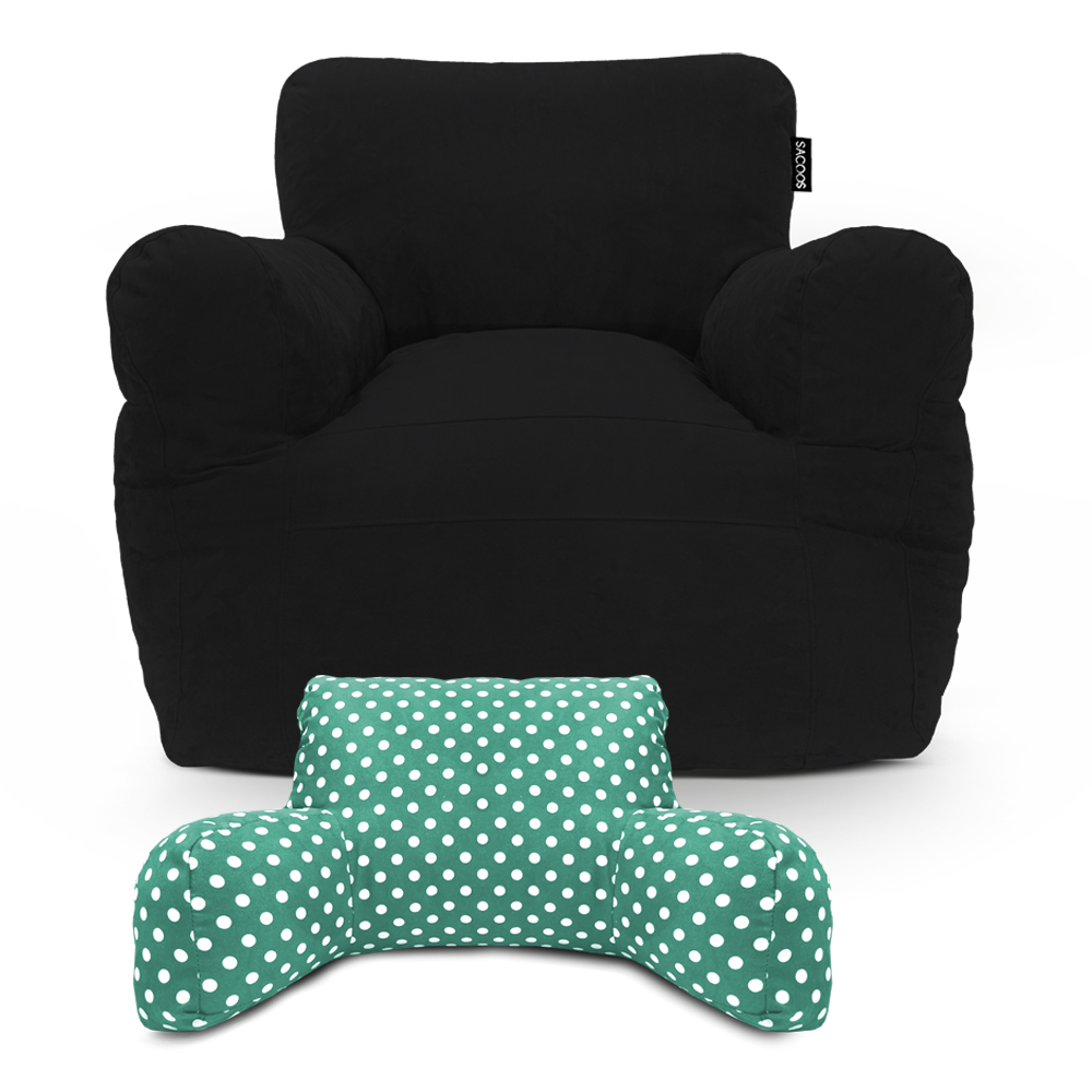 Puff Sillón Individual Gran Tamaño Negro + Bedrest Aqua