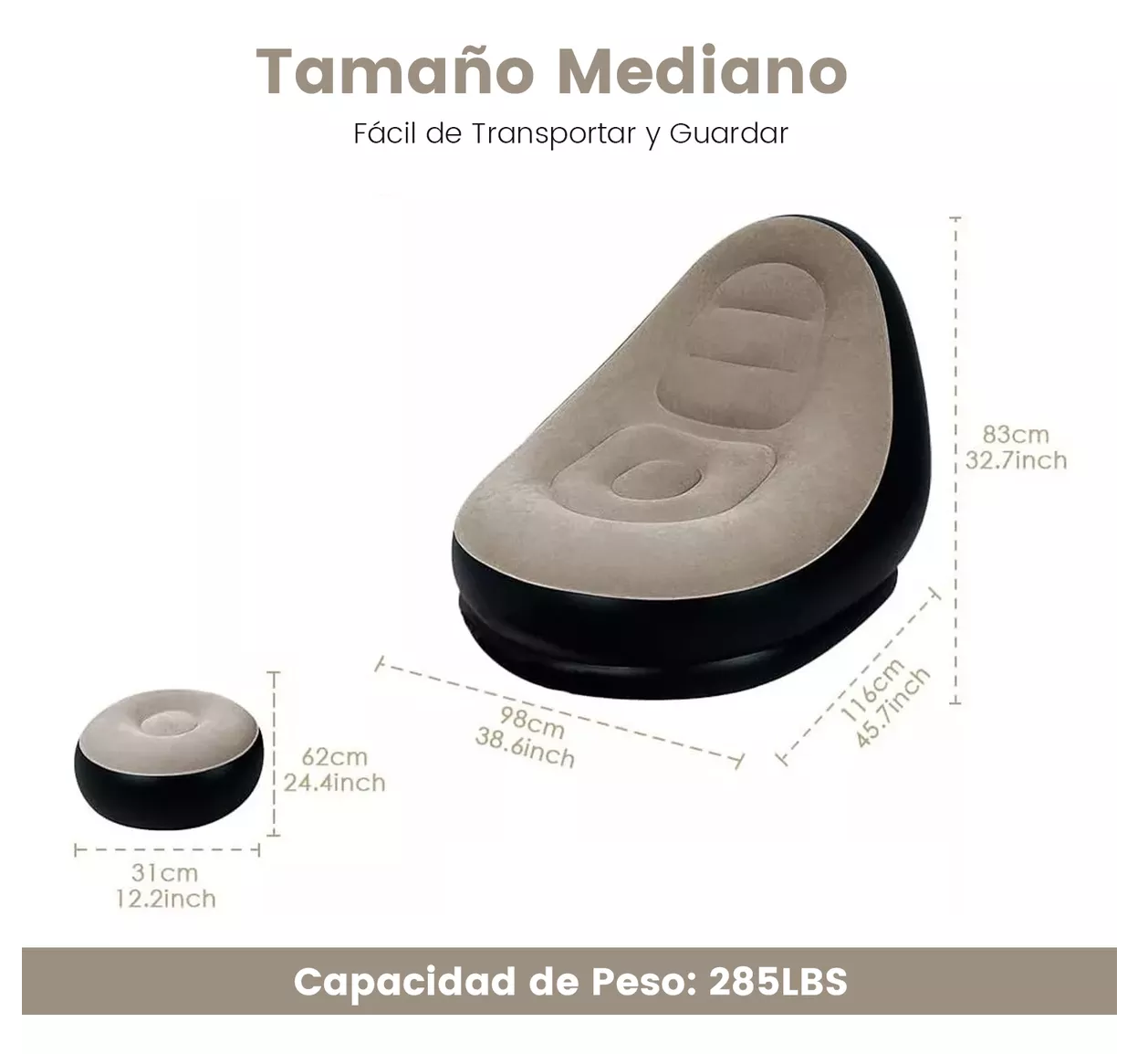 Foto 3 pulgar | Sillón Inflable Impermeable y Reposapiés Belug + Bomba Eléctrica Negro