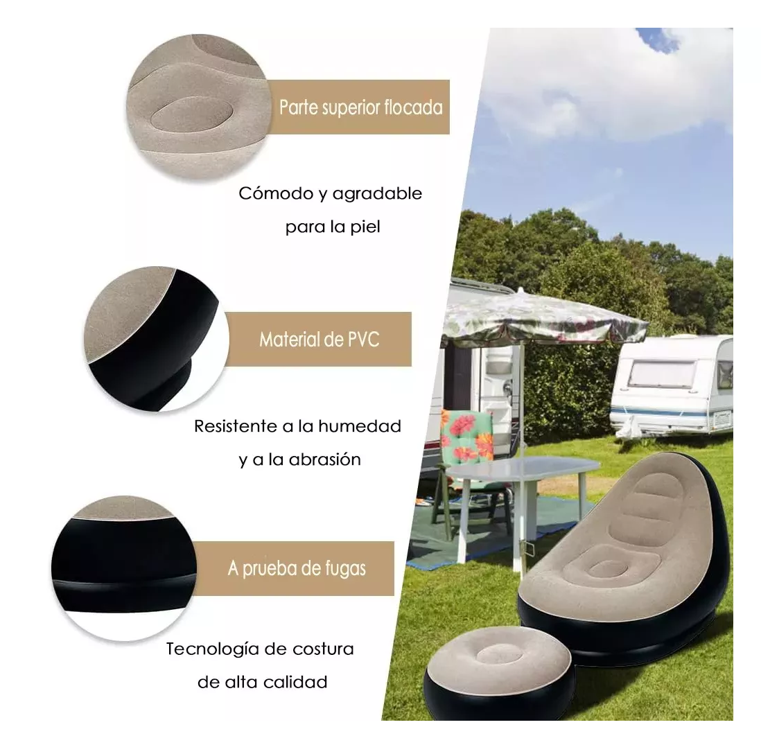 Foto 5 pulgar | Sillón Inflable Impermeable y Reposapiés Belug + Bomba Eléctrica Negro