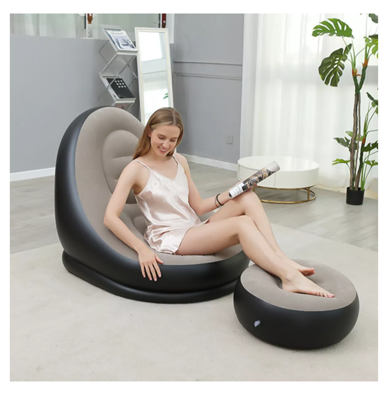 Foto 6 | Sillón Inflable Impermeable y Reposapiés Belug + Bomba Eléctrica Negro